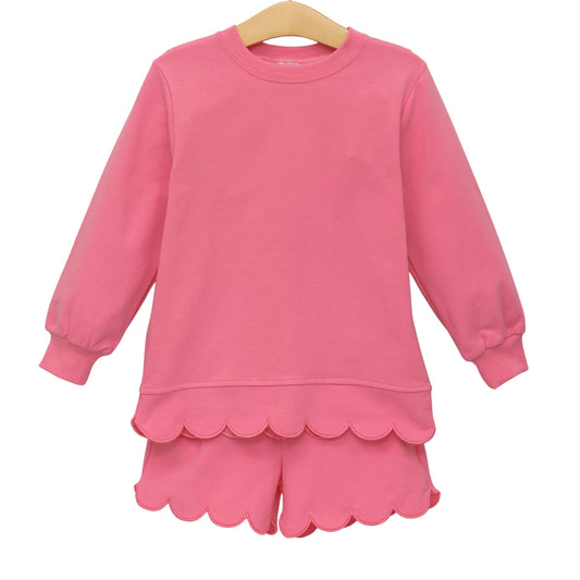 Trotter Street Sophia Scalloped Short Set--Pink