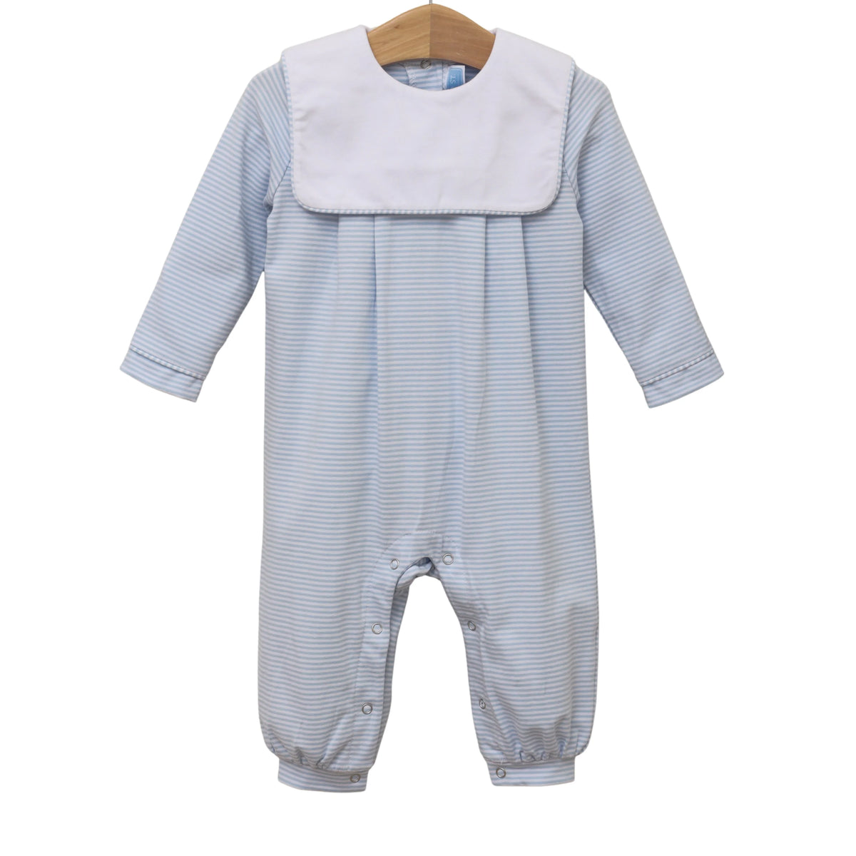 Trotter Street Lucas Romper--Light Blue Stripe