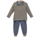 Trotter Street Tucker Pullover Set-Beige Stripe/Blue