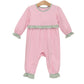 Trotter Street Mila Romper--Green Stripe/Light Pink