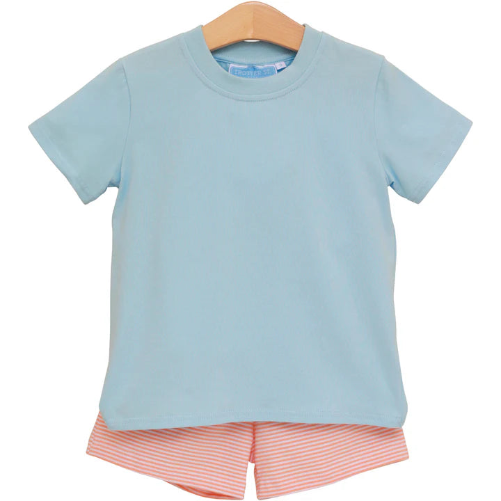 Trotter Street Shepherd Short Set--Coral Stripe/Light Blue