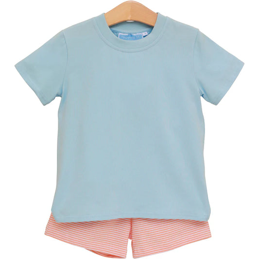 Trotter Street Shepherd Short Set--Coral Stripe/Light Blue