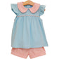 Trotter Street Genevieve Banded Short Set--Coral Stripe/Light Blue