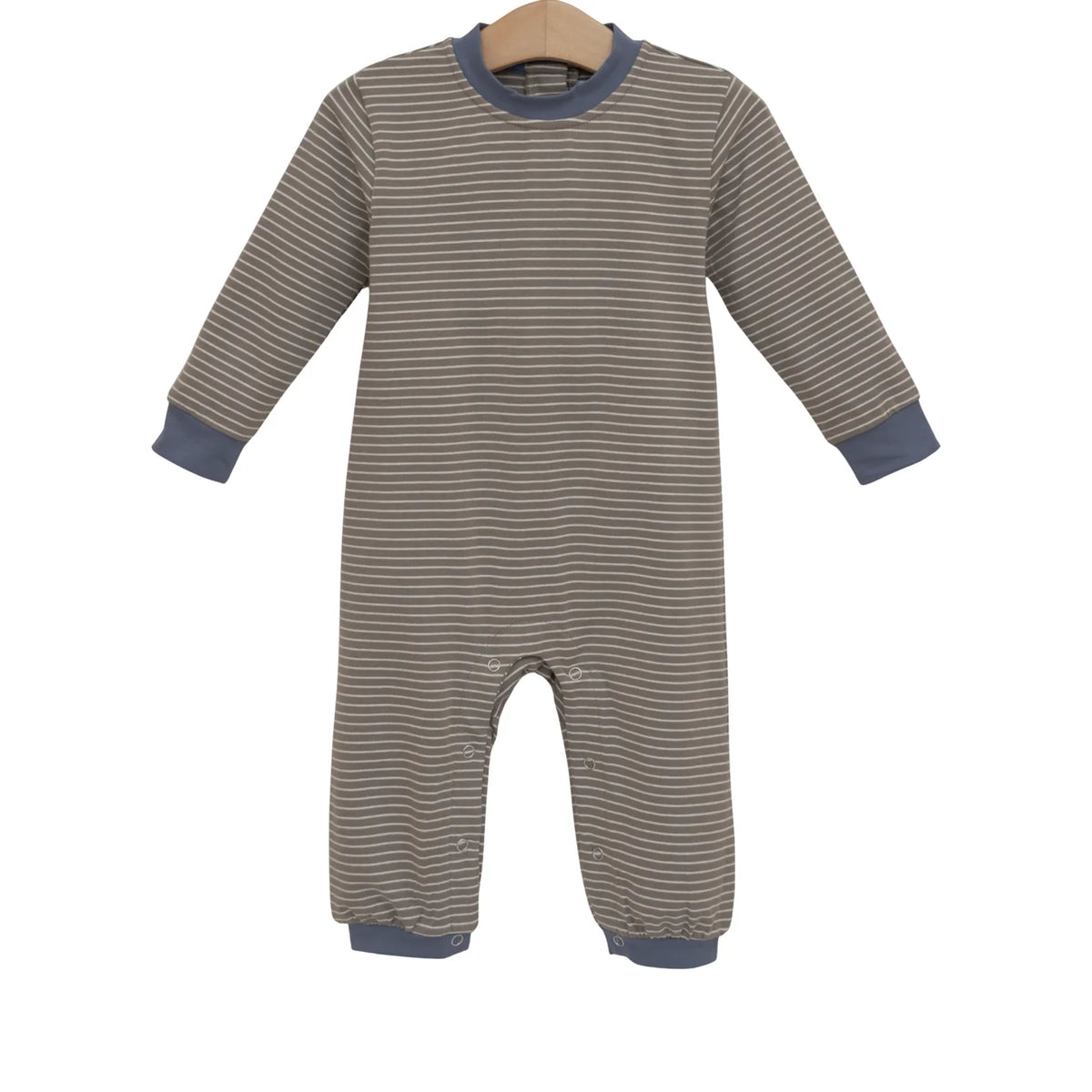Trotter Street Miller Romper--Beige Stripe/Blue