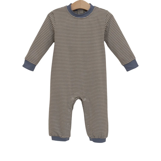 Trotter Street Miller Romper--Beige Stripe/Blue