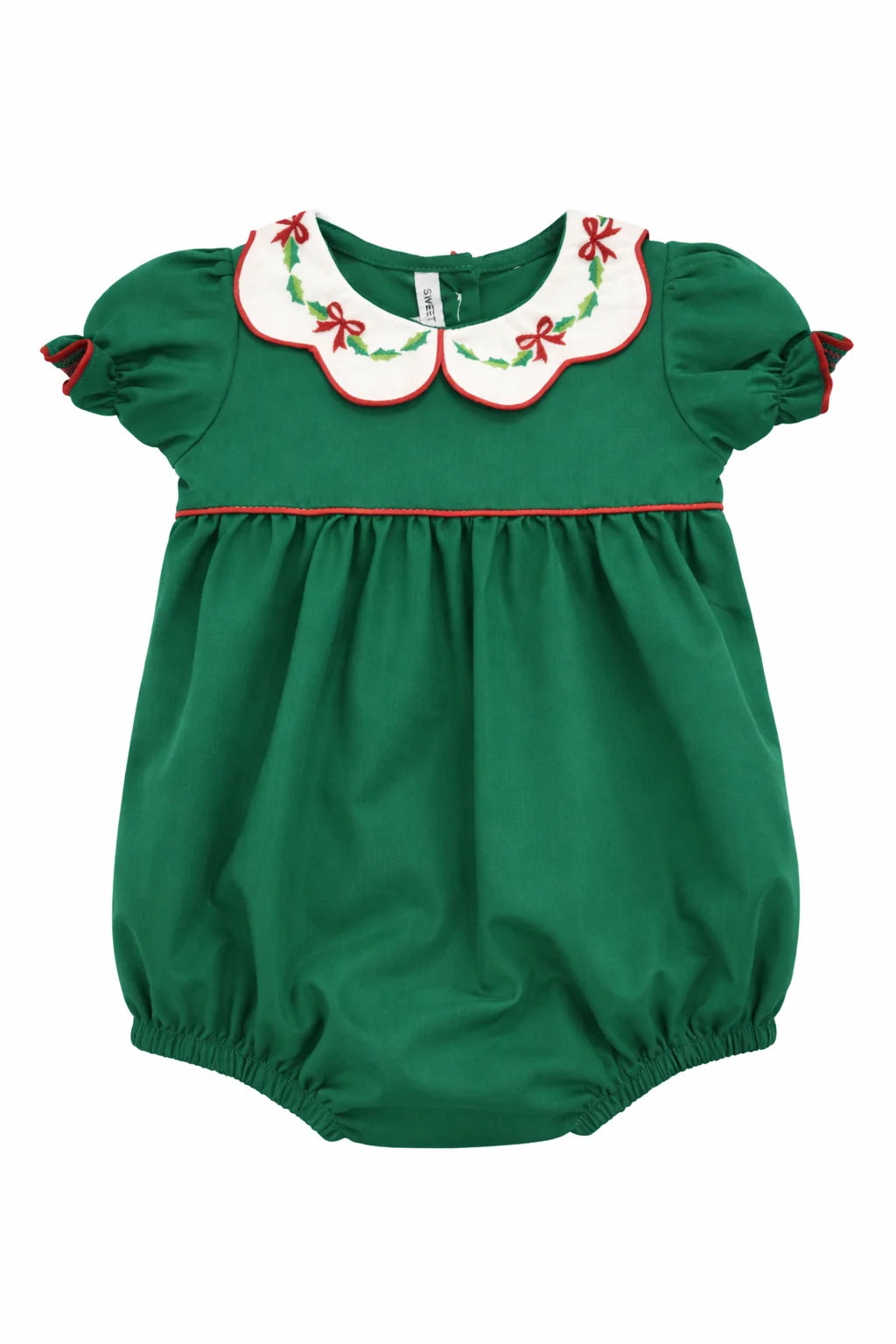 Sweet Dreams Bow and Holly Emb Scallop Collar Hunter Green Bubble