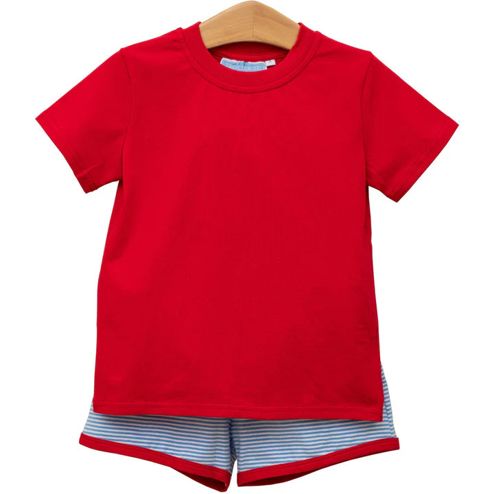 Trotter Street Thomas Short Set- Cornflower Stripe/Red