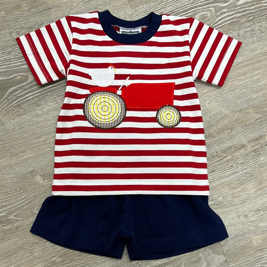 True Kids Clothing Tractor Applique Top & Shorts Set