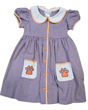 LuLu BeBe Paw Clemson Embroidered Button Down Pocket Dress