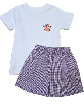 LuLu BeBe Paw Clemson Embroidered Shorts Set
