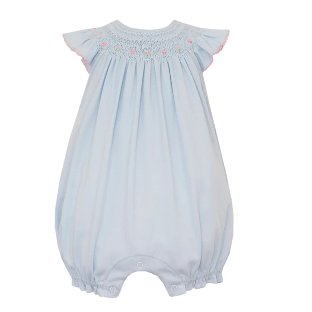 Petit Bebe Camila Light Blue Knit Angel Wing Bishop Romper