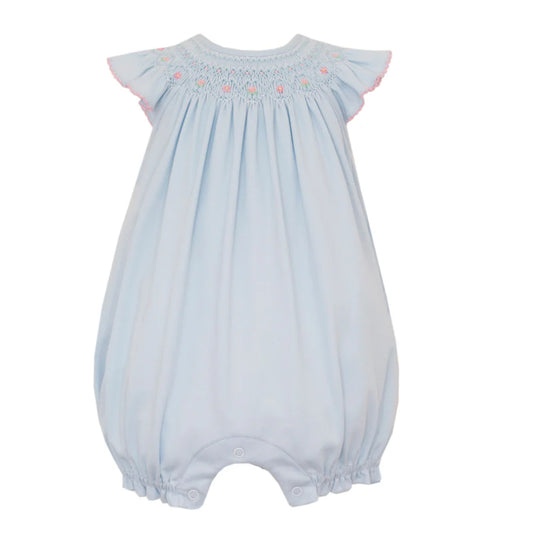Petit Bebe Camila Light Blue Knit Angel Wing Bishop Romper