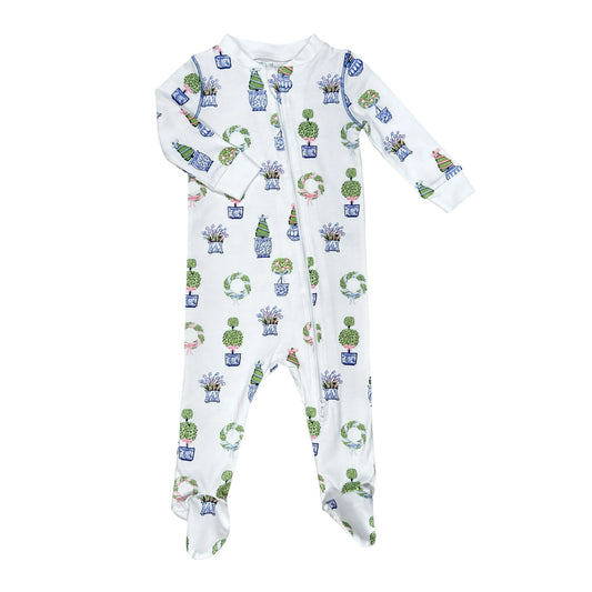 Heyward House Footed Zipper Pajama--Spring Topiaries