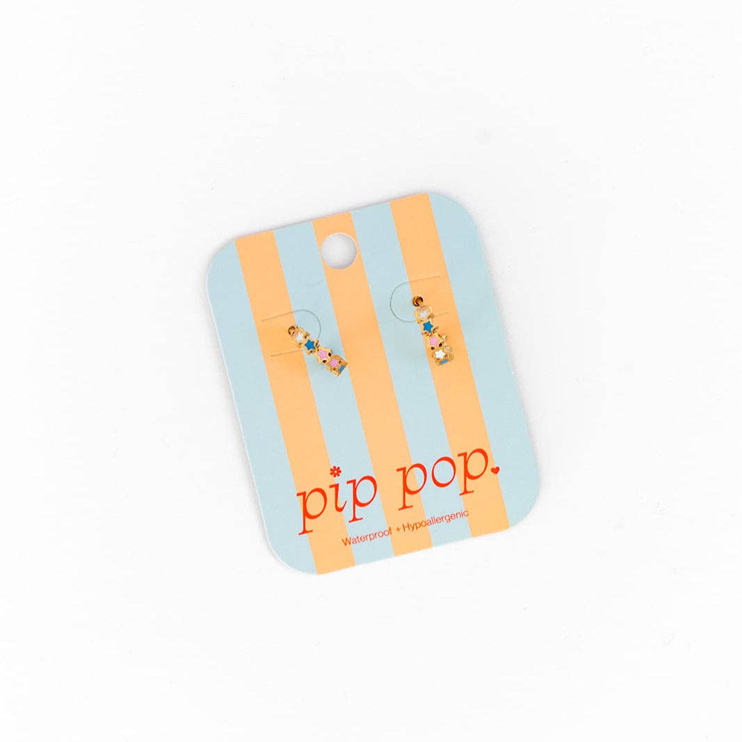 Pip Pop Post Star Huggie Stud Earrings - Hypoallergenic, Flat Back, Girl