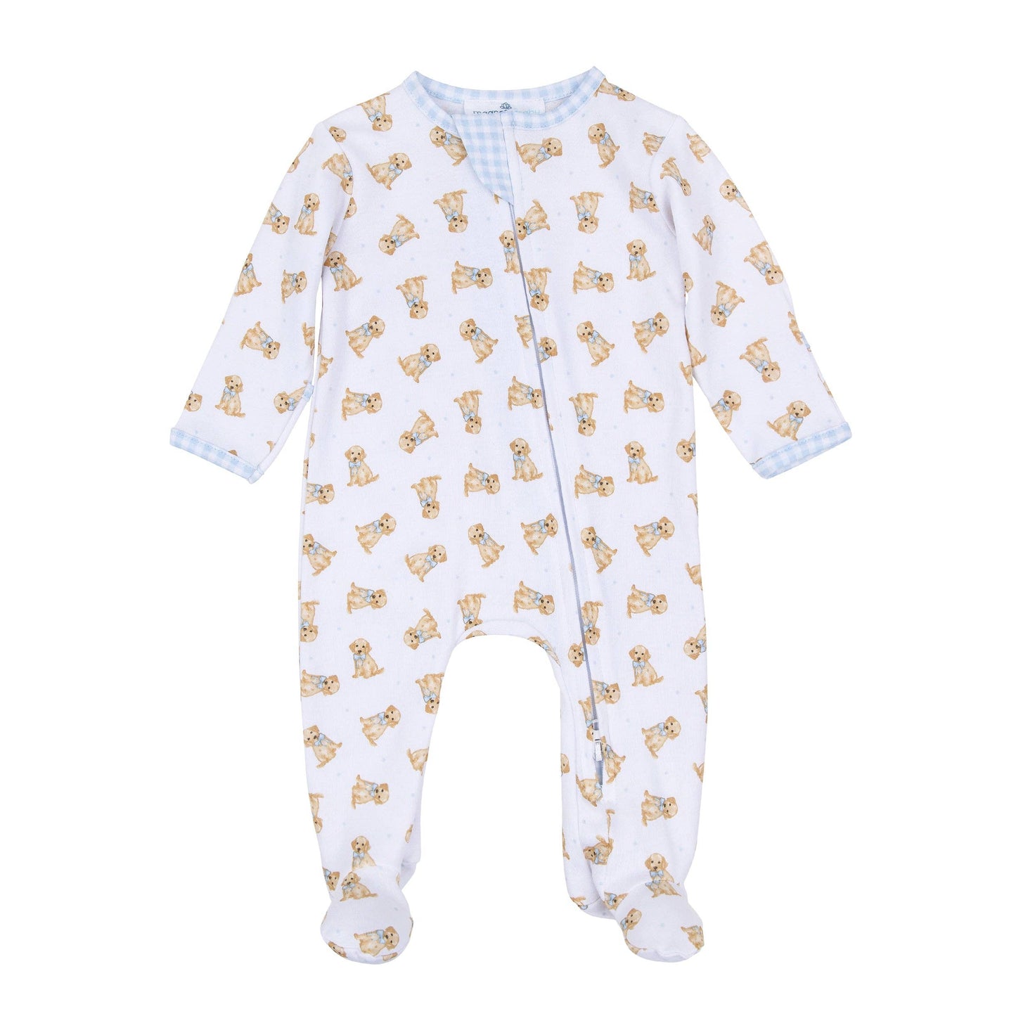 Magnolia Baby Sweet Golden Print Zip Footie - Light Blue