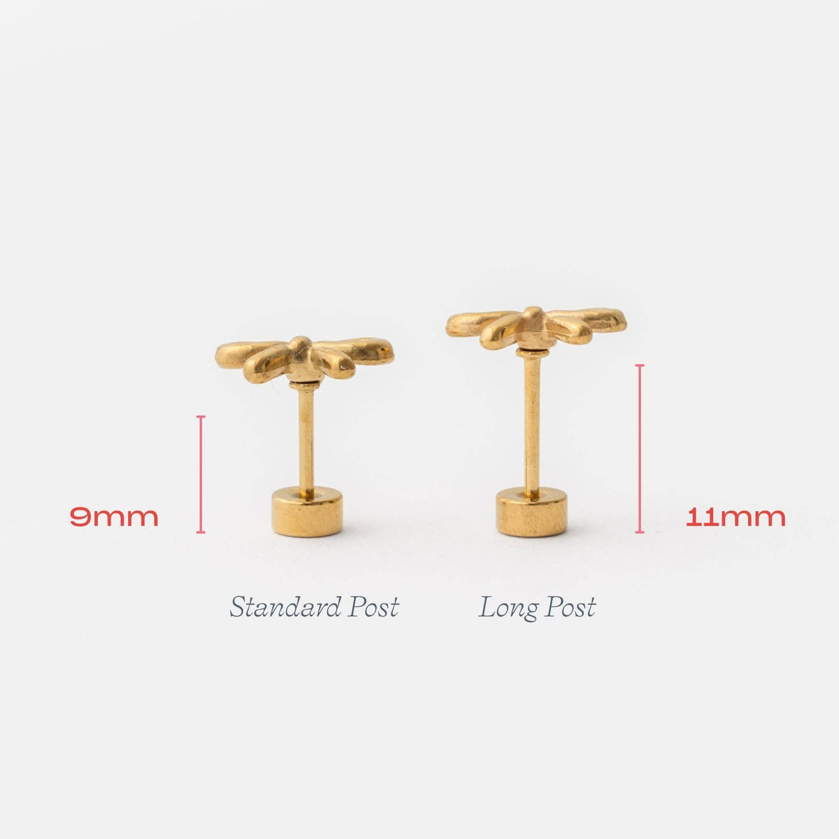 Pip Pop Post Bow Long Post Gold Stud - Hypoallergenic, Flat Back, Girl