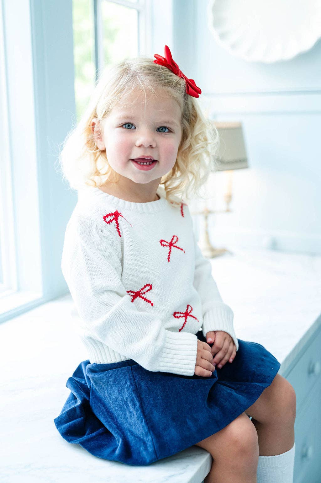 Ruth and Ralph Red and White Bows Sarah Sweater