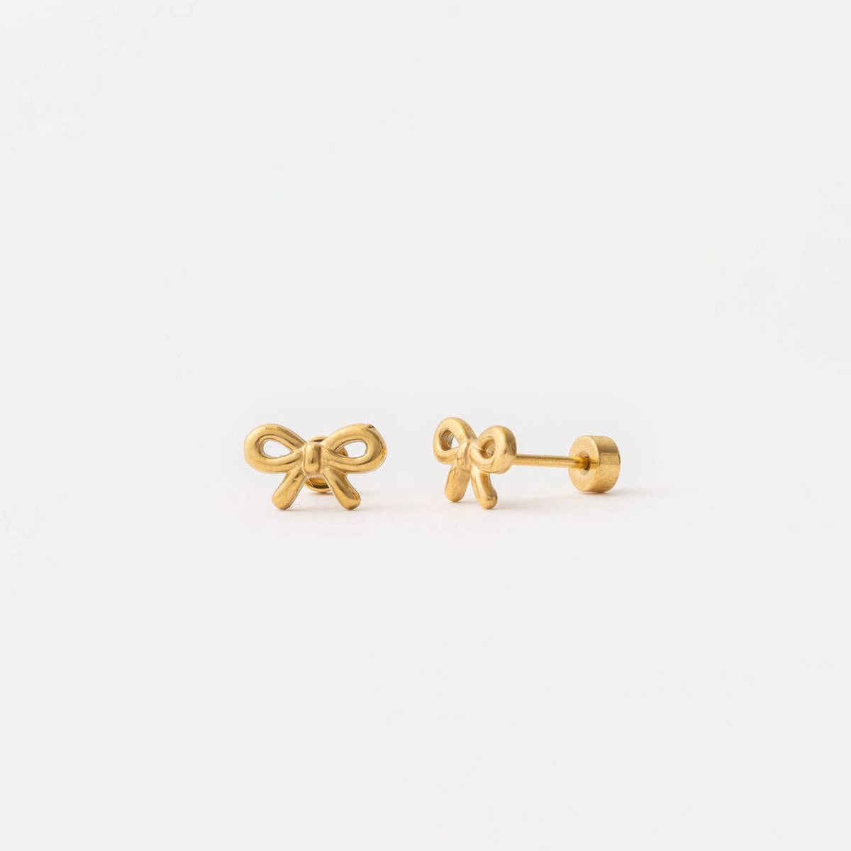 Pip Pop Post Bow Long Post Gold Stud - Hypoallergenic, Flat Back, Girl