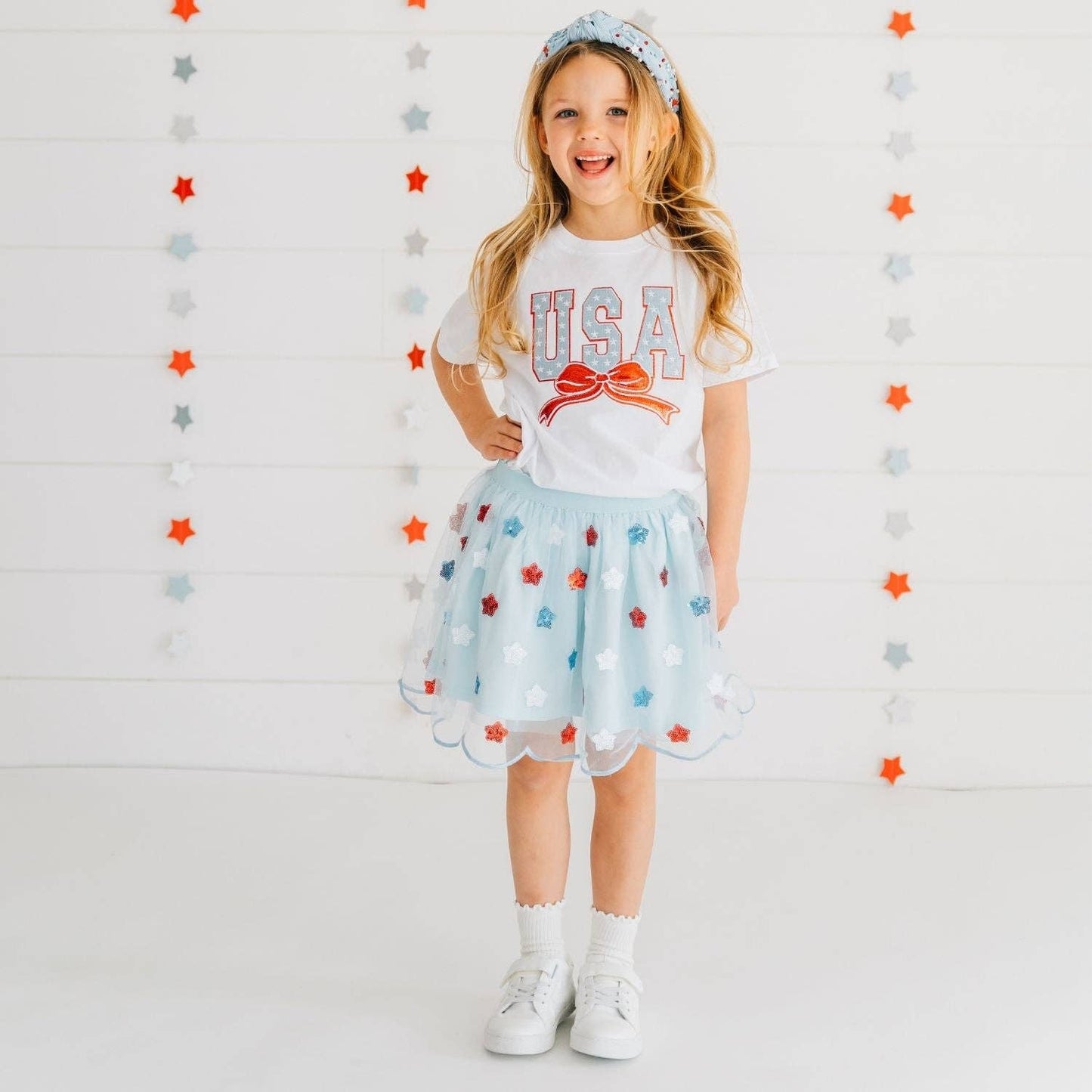 Sweet Wink USA Stars & Bow Patch Short Sleeve T-Shirt - Fourth of July