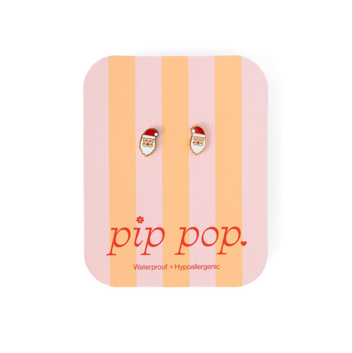 Pip Pop Post Santa Stud Earrings - Hypoallergenic, Flat Back, Girl Gift