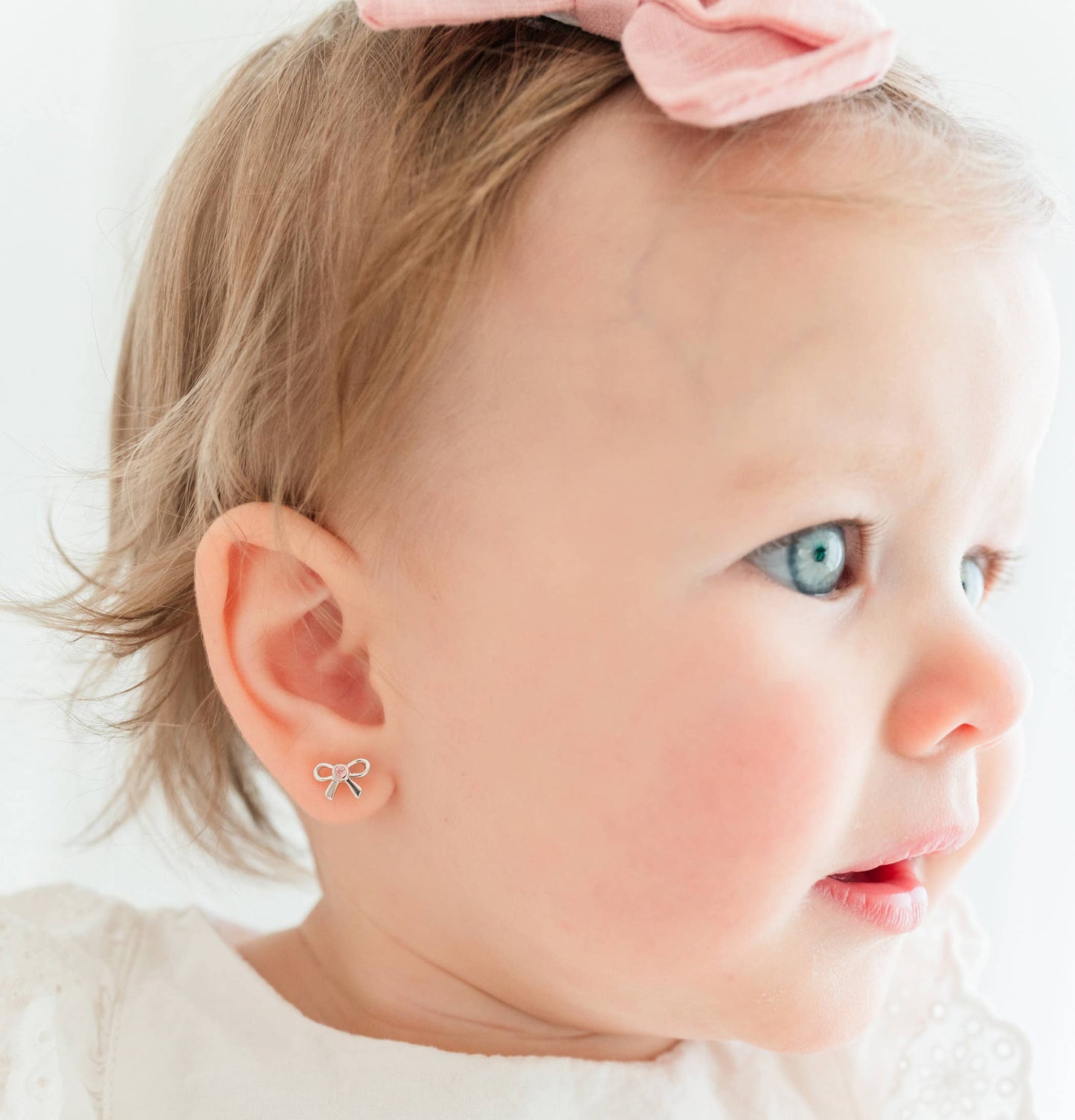 Girls Sterling Silver Pink Bow Screw Back Earrings for Kids