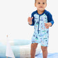 Rufflebutts RuggedButts Baby Boys Blue Sweet Sails Long Sleeve One Piece Rash Guard Swimsuit