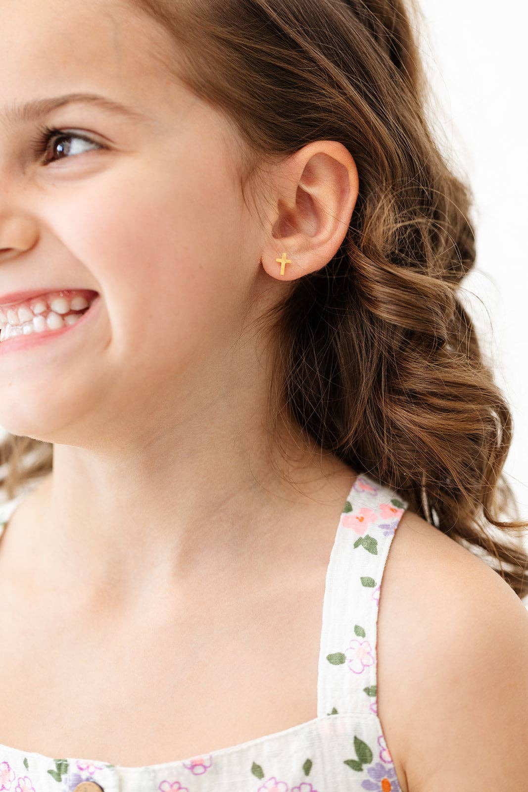 Pip Pop Post Cross Stud Earrings - Hypoallergenic, Flat Back, Girl Gift