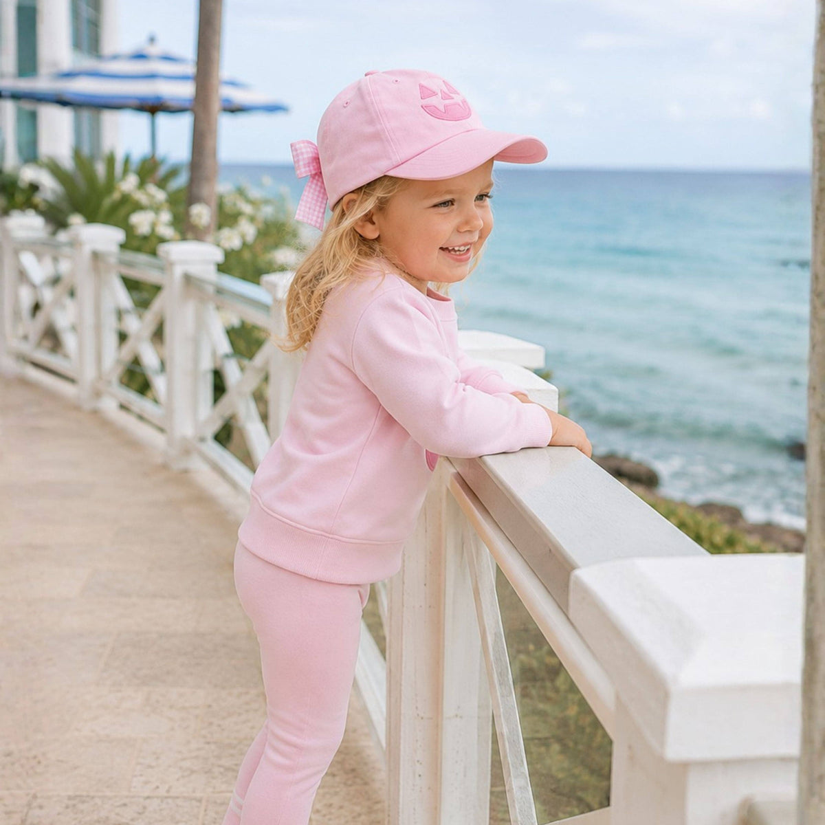 Bits and Bows Pink Jack-O-Lantern Bow Baseball Hat