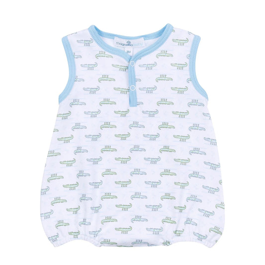 Magnolia Baby Alligator Pie Light Blue Printed Front Snap Sleeveless Bubble
