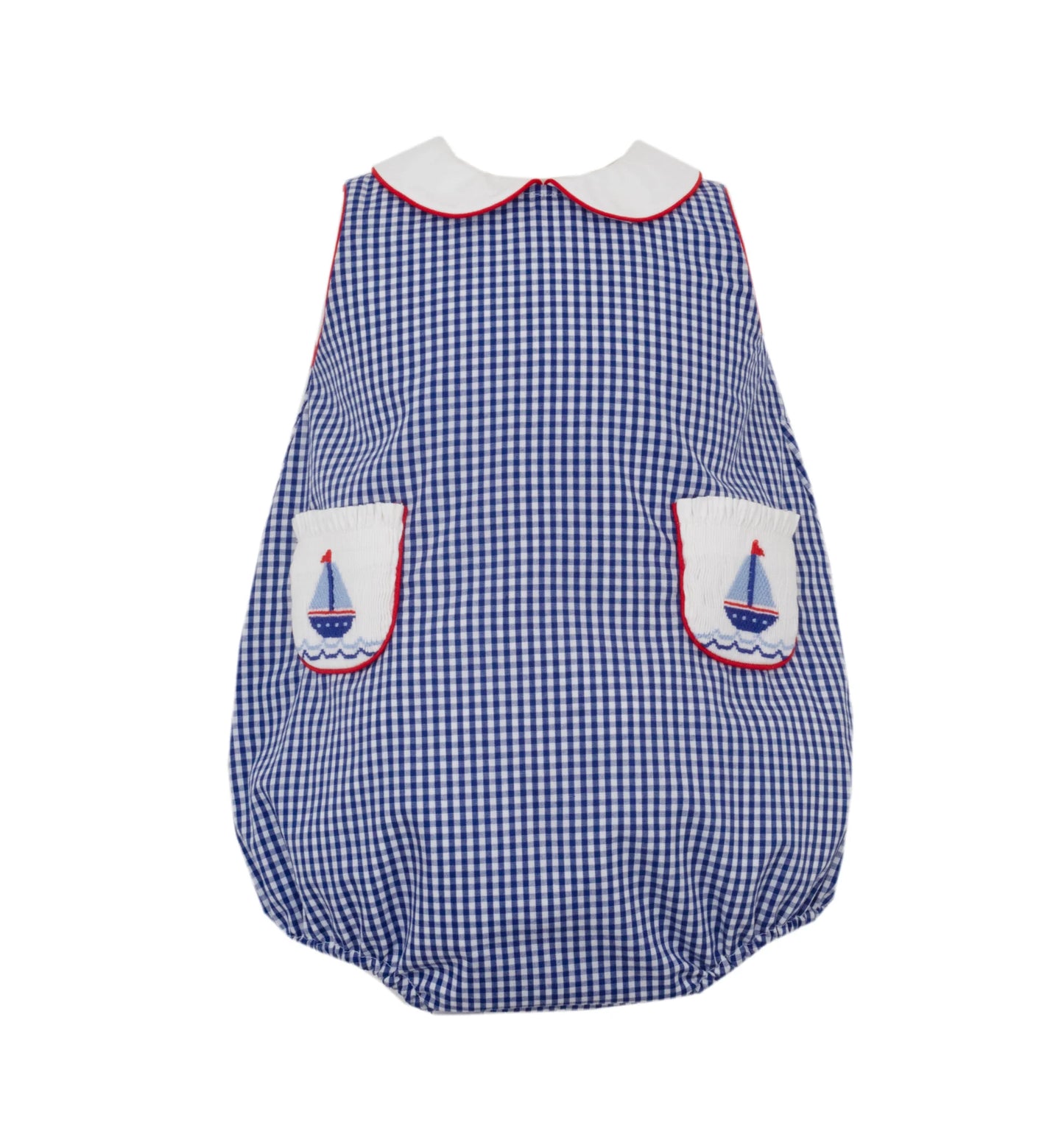 Anavini Sailboats Girl's Navy Gingham Sun Bubble with Pockets