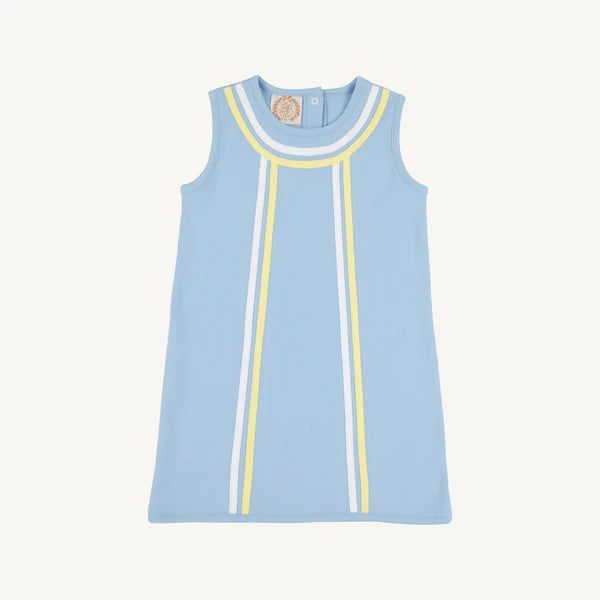 Beaufort Bonnet Annie Apron Dress--Beale Street Blue/Worth Ave White/Lake Worth Yellow
