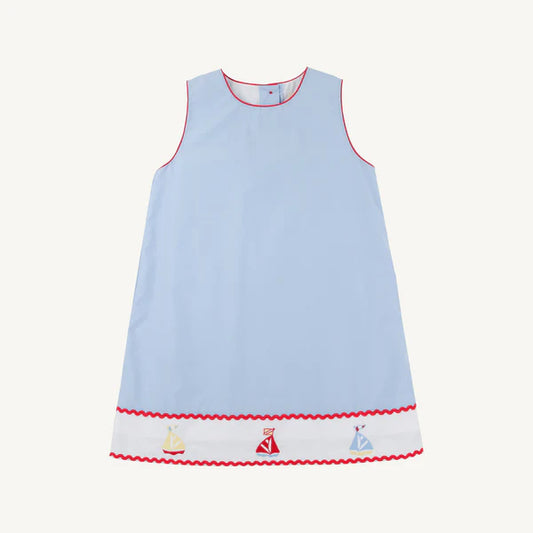 Beaufort Bonnet Annie Apron Dress--Beale Street Blue/Worth Ave White/Sailboats