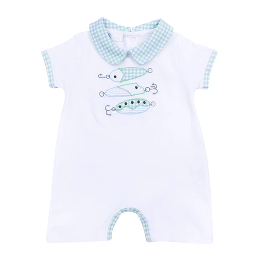 Magnolia Baby Lil Lures Applique Collared Short Playsuit Light Blue
