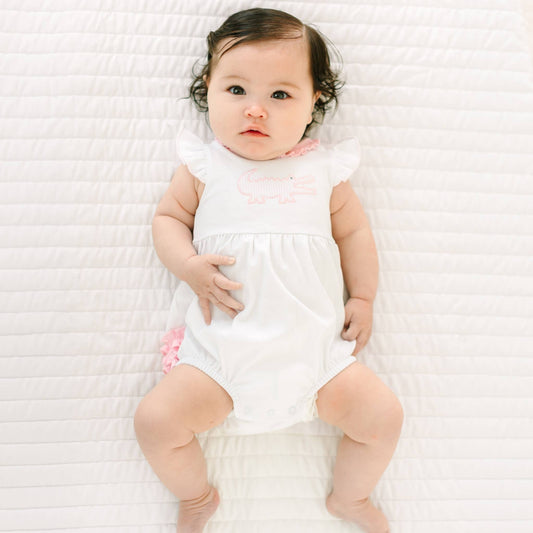 Magnolia Baby Gator Applique Ruffle Bubble - Pink
