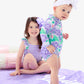 Rufflebutts Baby Girls Purple Hydrangea Garden Long Sleeve One Piece Rash Guard Swimsuit with Signature Rear Ruffles