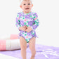 Rufflebutts Baby Girls Purple Hydrangea Garden Long Sleeve One Piece Rash Guard Swimsuit with Signature Rear Ruffles