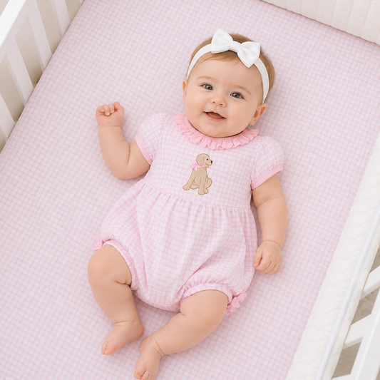 Magnolia Baby Puppy Playtime Applique Ruffle Bubble - Pink