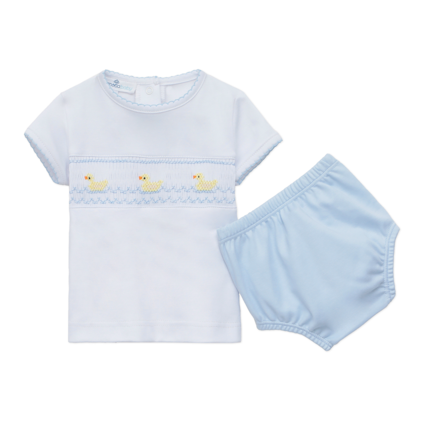 Magnolia Baby Little Ducklings Classics Smocked Diaper Cover Set - Light Blue