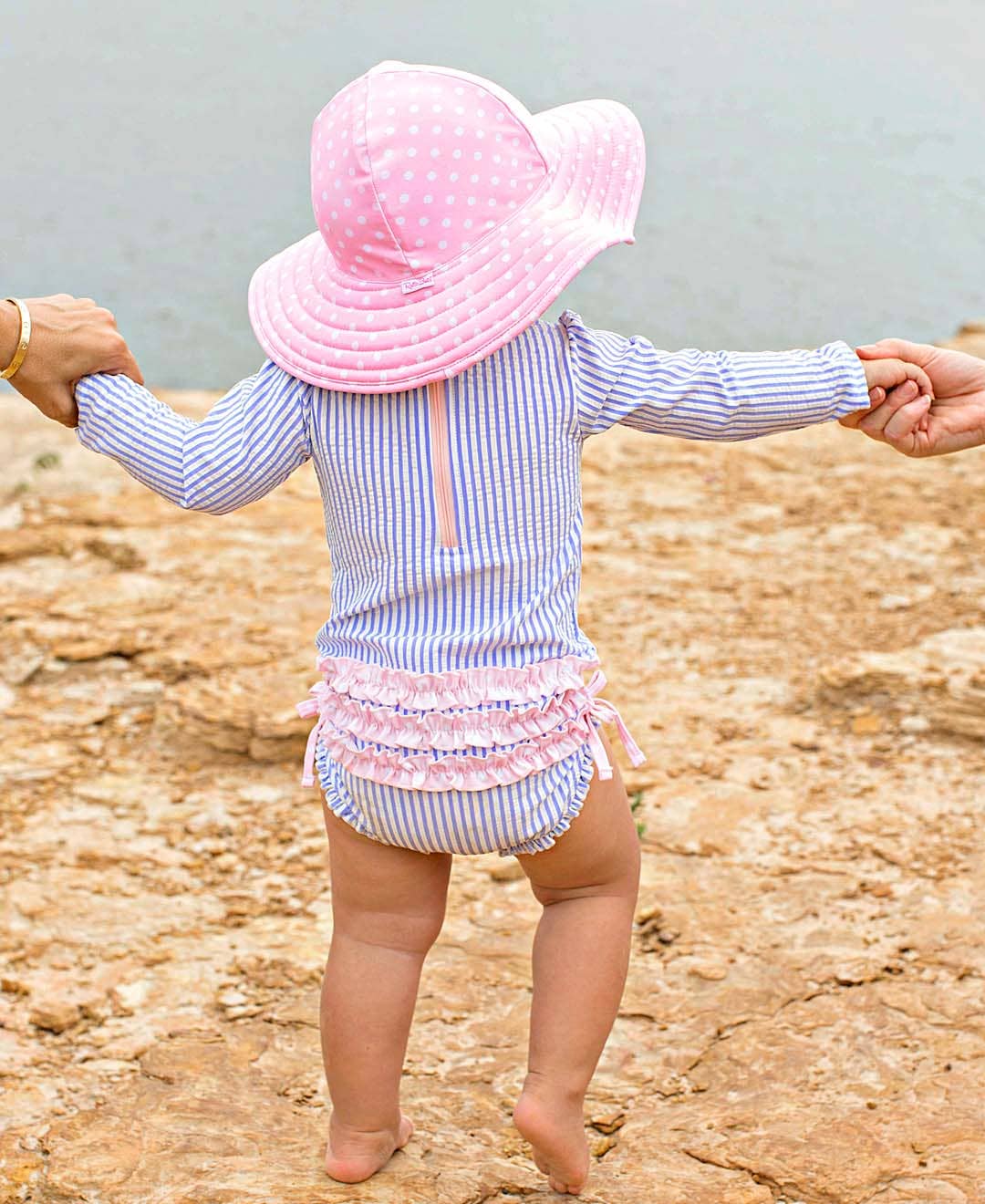 Rufflebutts Girls Pink Polka Dot Swim Hat
