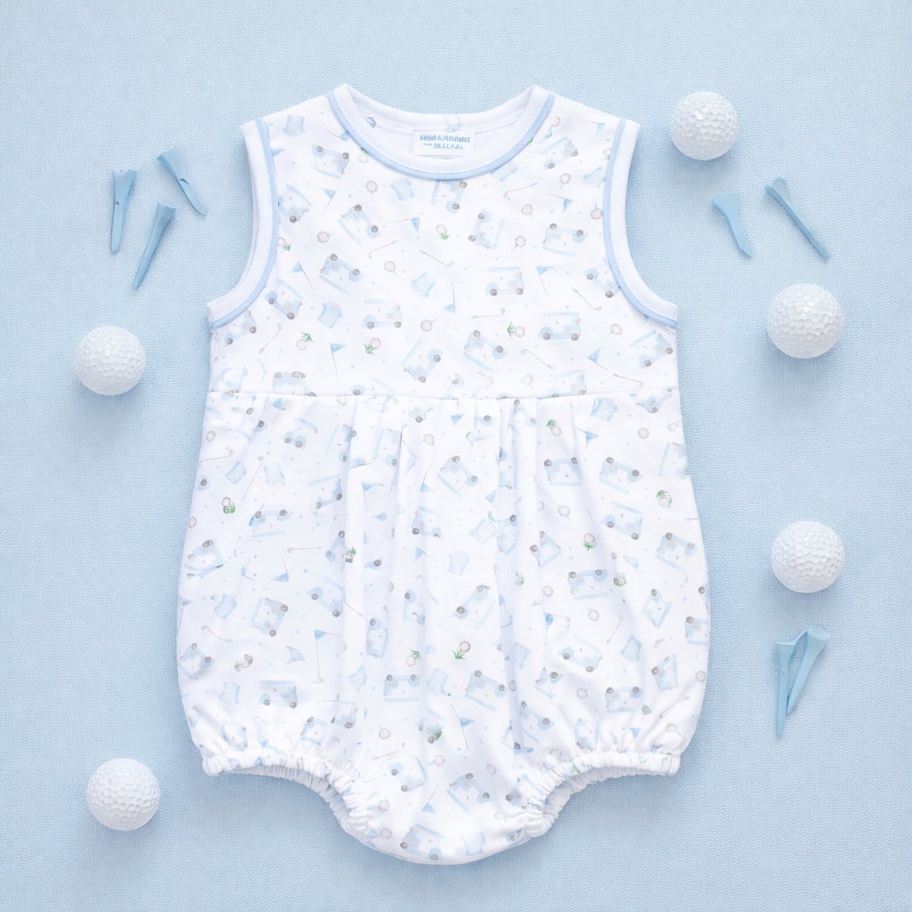 Magnolia Baby Little Golfer Print Bubble - Light Blue