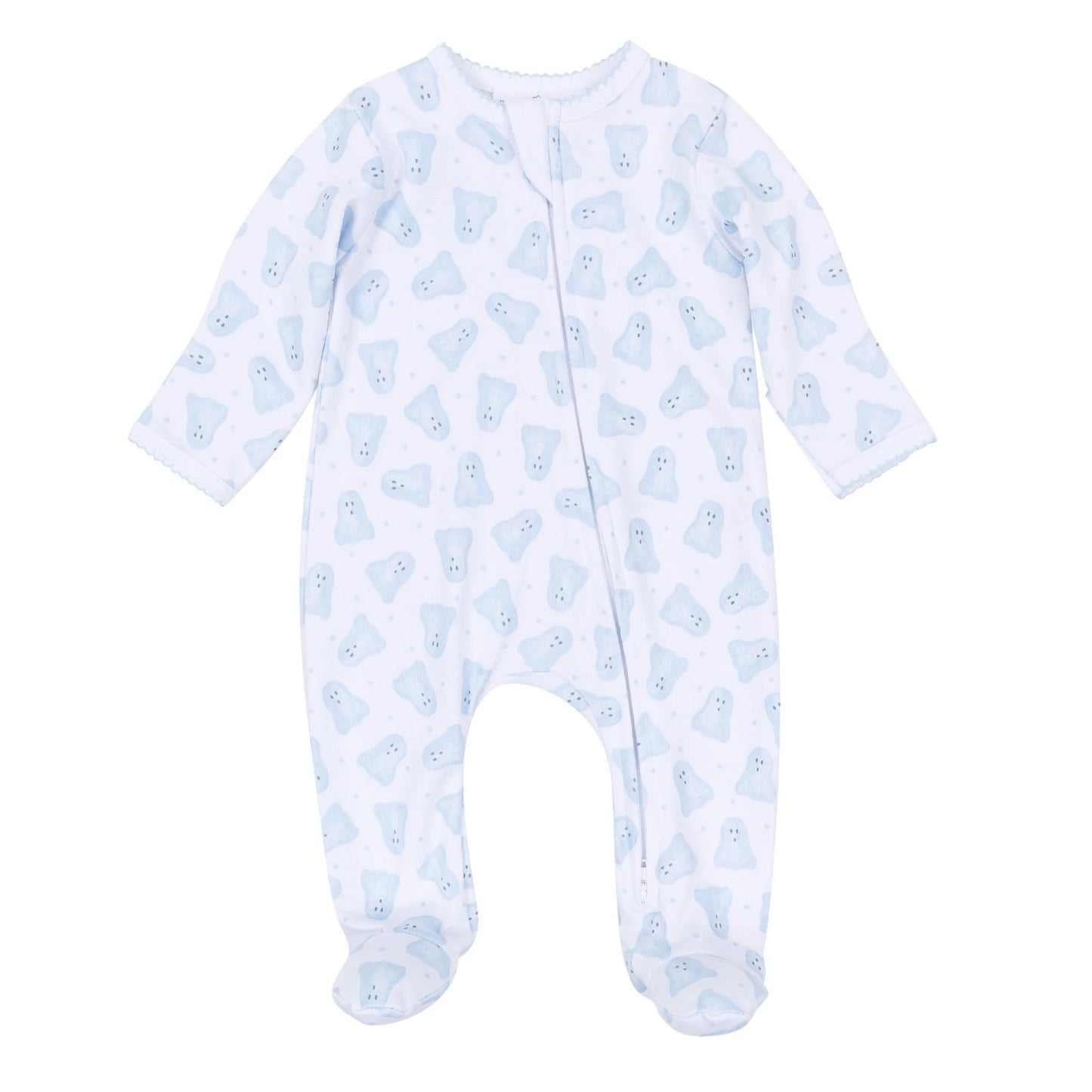 Magnolia Baby Baby Boo Print Zip Footie--Light Blue