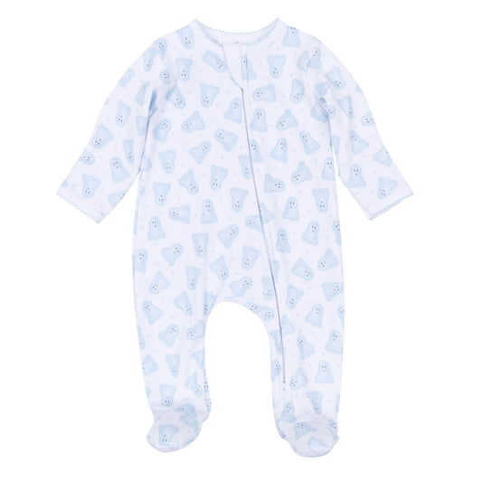 Magnolia Baby Baby Boo Print Zip Footie--Light Blue