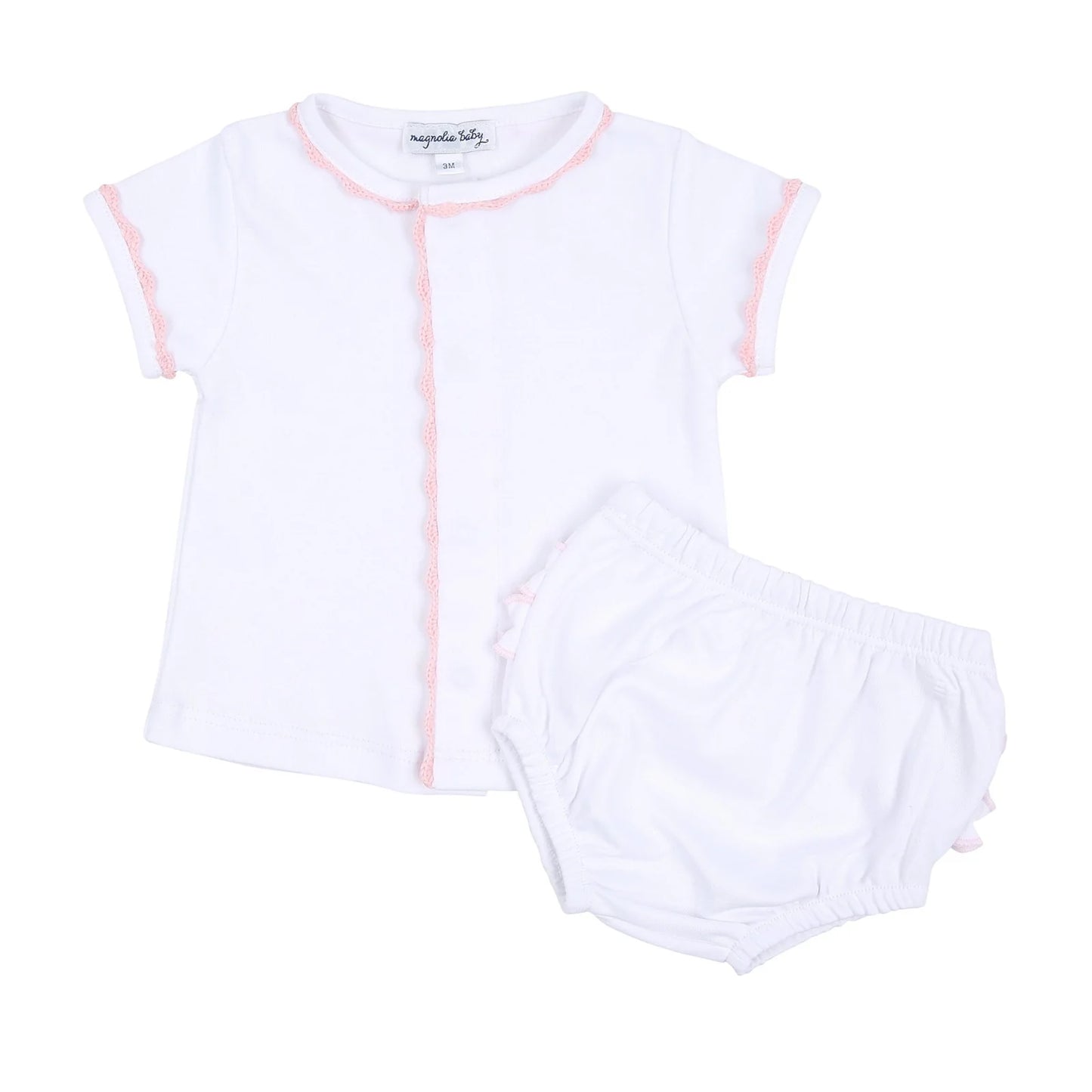 Magnolia Baby Baby Joy Ruffle Diaper Cover Set with Pink Crochet Trim