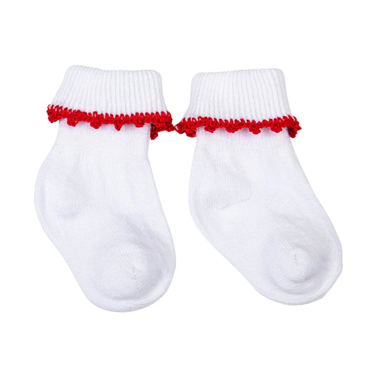 Magnolia Baby Holiday Baby Joy Socks with Red Crochet Trim