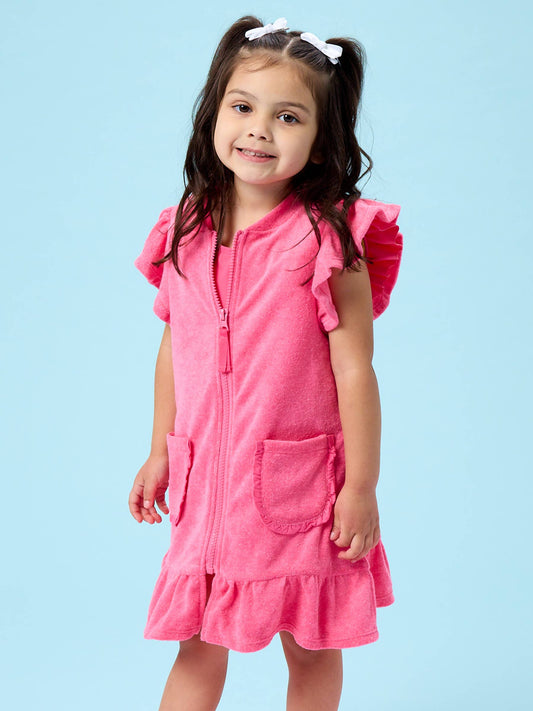 Rufflebutts Girls Hot Pink Terry Butterfly Sleeve Full Zip Cover-Up