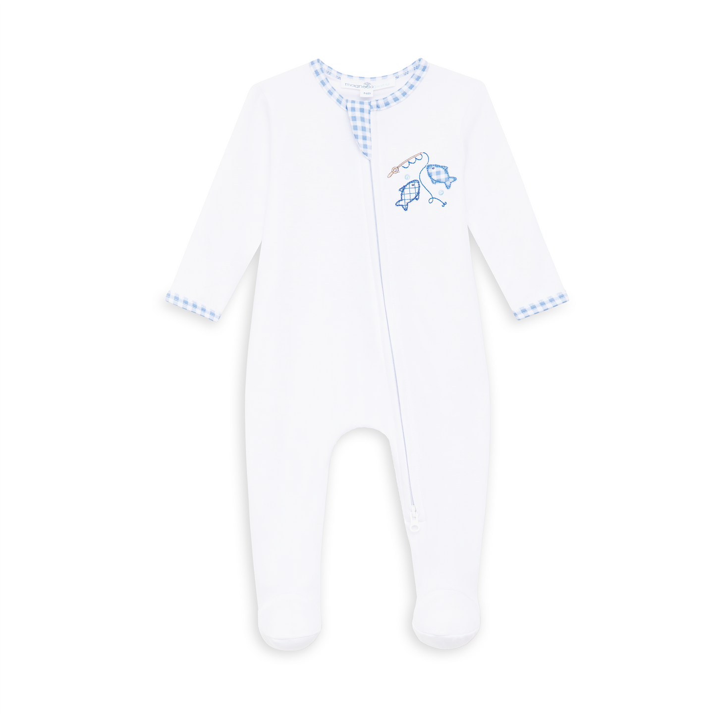 Magnolia Baby Gone Fishing Applique Zip Footie