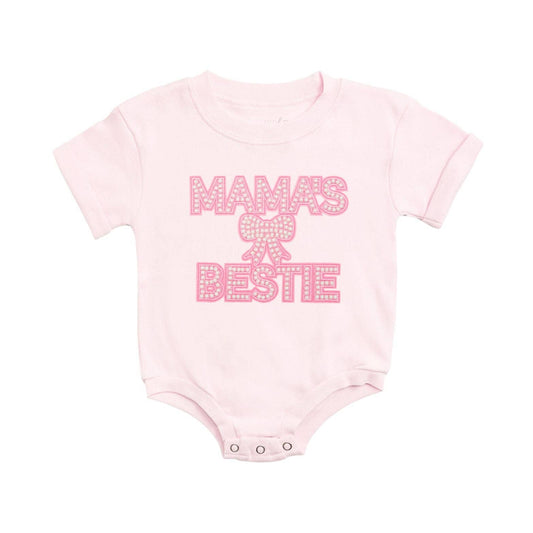 Sweet Wink Mama's Bestie Pearl Patch Short Sleeve Romper--Mother's Day