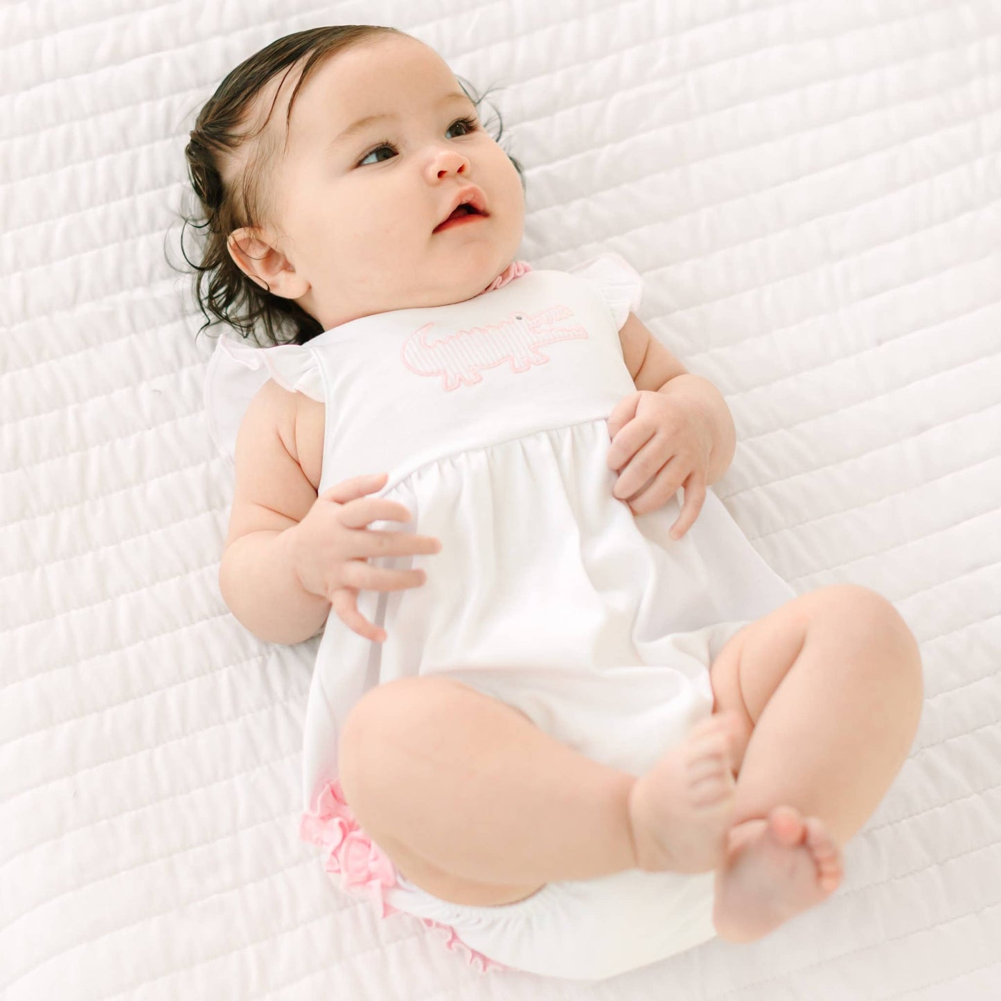 Magnolia Baby Gator Applique Ruffle Bubble - Pink