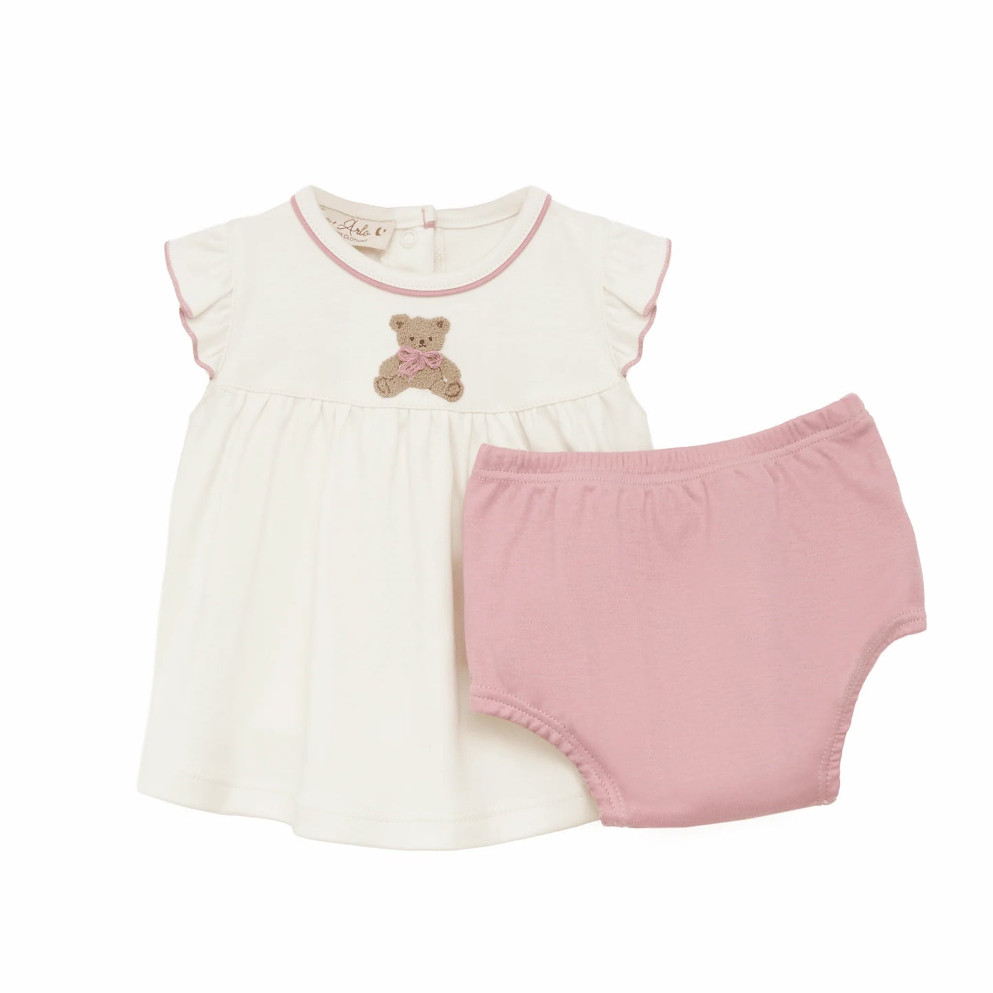 Magnolia Baby Bear Hugs Ruffle Diaper Cover Set--Dusty Rose