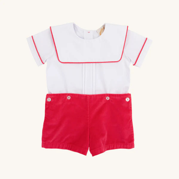 Beaufort Bonnet Beauregard Button-In Worth Avenue White with Richmond Red Velveteen
